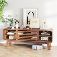 TV Stand for TVs up to 55 inches with Sliding Door and Adjustable Shelves for Living Room-Brown
