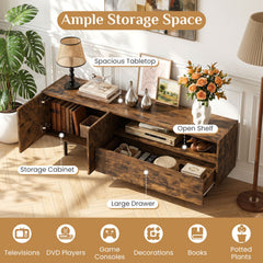 TV Stand for TVs up to 70 inches with Storage Cabinet and Raised Metal Legs-Rustic Brown