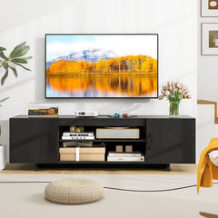 TV Stand with Power Outlet and 2 Cable Holes for 65 Inch TVs-Black
