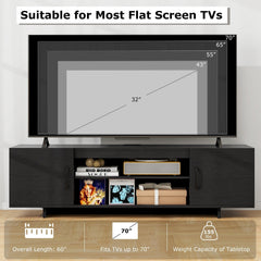 TV Stand with Power Outlet and 2 Cable Holes for 65 Inch TVs-Black