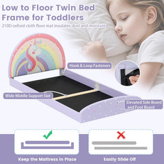 Twin Floor Bed Frame Upholstered Twin Size Kids Floor Bed with 210D Oxford Cloth Floor Mat-Purple