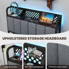 Twin Metal Storage Bed with RGB LED Lights, Charging Station and 4 Drawers