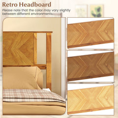 Twin Acacia Wood Platform Bed with Chevron Headboard and 12 Plywood Slats