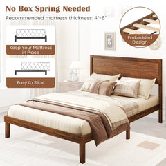 Full Acacia Wood Platform Bed with 41 Inch Headboard and 12 Plywood Slats, Walnut
