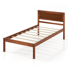 Twin Wood Platform Bed with Retro Headboard and 12 Inch Clearance, Walnut