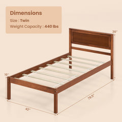Twin Wood Platform Bed with Retro Headboard and 12 Inch Clearance, Walnut