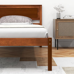 Twin Wood Platform Bed with Retro Headboard and 12 Inch Clearance, Walnut