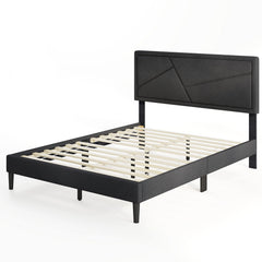 Full Upholstered Platform Bed with 44 Inch High Headboard and 12 Plywood Slats
