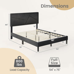 Full Upholstered Platform Bed with 44 Inch High Headboard and 12 Plywood Slats