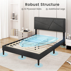 Full Upholstered Platform Bed with 44 Inch High Headboard and 12 Plywood Slats