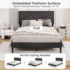 Full Upholstered Platform Bed with 44 Inch High Headboard and 12 Plywood Slats