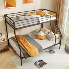 Twin Over Full Bunk Bed with Ladder and Full-length Guardrails-Black