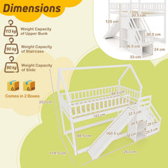 Twin Over Twin Bunk Bed with Slide and Staircase-White