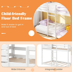 Twin over Twin House Bunk Bed with Roof and Full-length Guardrails-White