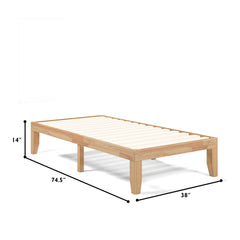 Twin Size 14 Inch Solid Wood Platform Bed Frame with 14 Poplar Slats, Natural