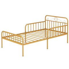 Twin Metal Bed with Scrolled Headboard and 10.5 Inch Side Guardrails, Gold