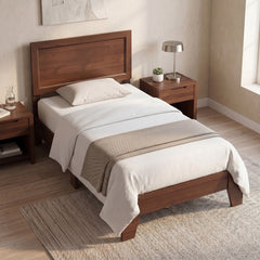 Twin Wood Platform Bed with Mid Century Headboard and 6 Inch Clearance, Walnut