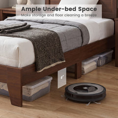 Twin Wood Platform Bed with Mid Century Headboard and 6 Inch Clearance, Walnut