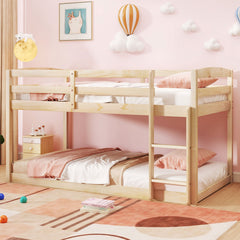 Twin Size Bunk Bed with High Guardrails and Integrated Ladder-Natural