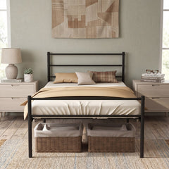 Twin Metal Platform Bed with Headboard and Footboard, 26 lb Frame, Black