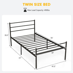Twin Metal Platform Bed with Headboard and Footboard, 26 lb Frame, Black