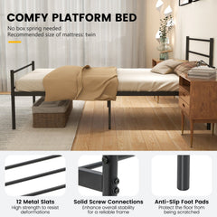 Twin Metal Platform Bed with Headboard and Footboard, 26 lb Frame, Black