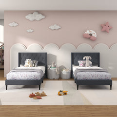 Twin Linen Platform Bed with Button Tufted Wingback Headboard, Grey