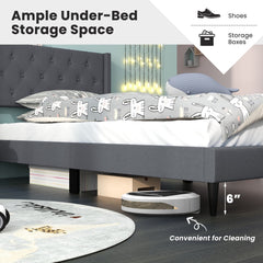 Twin Linen Platform Bed with Button Tufted Wingback Headboard, Grey