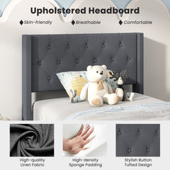 Twin Linen Platform Bed with Button Tufted Wingback Headboard, Grey