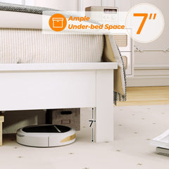 Twin Wood Platform Bed with Panelled Headboard and 12 Thickened Slats, White