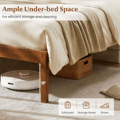 Twin Size Wooden Platform Bed Frame with Curved Headboard-Walnut