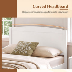 Twin Size Wooden Platform Bed Frame with Curved Headboard-White