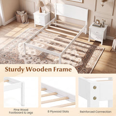 Twin Size Wooden Platform Bed Frame with Curved Headboard-White
