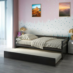 Twin Size Trundle Platform Bed Frame with, Wooden Slat Support-Dark Brown