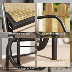 Patio Glider Outdoor Glider Chair with Breathable Mesh Seat & Backrest, Armrests and Metal Frame, Light Mixed Brown