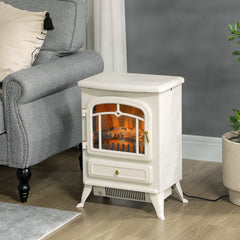 16" Freestanding Electric Fireplace Heater Fire Stove with Wood Burning Flame 750/1500W Black