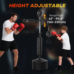4-in-1 Free Standing Punching Bag, Height Adjustable Boxing Bag with 2 Speed Balls, 360° Reflex Bar, Black