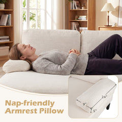 101.5 in U Shaped Corduroy Sectional in Cream with Two Chaises and a 24 in Armrest Pillow