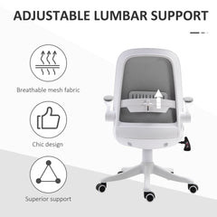 360° Swivel Office Chair Task Chair, Breathable Fabric Computer Chair with Flip-up Arms and Adjustable Height, Grey