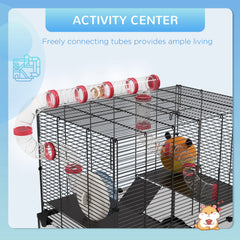 Hamster Cage with Deep Glass Bottom, Tunnel Tube System, Platforms, Hut, Exercise Wheel, Water Bottle, 24" x 16" x 22"
