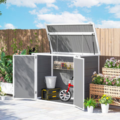 41 Cu. Ft. Outdoor Storage Shed, Outdoor Horizontal Trash Can Storage with Chain Lid, Lockable Storage Box, Grey