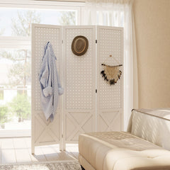 4.7' 3 Panel Wooden Room Divider with Pegboard Display, Folding Privacy Screen for Home Office, Natural