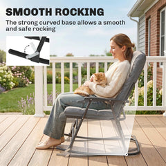 Folding Rocking Chair Set of 2 Padded Rockers with Armrest, Navy Blue
