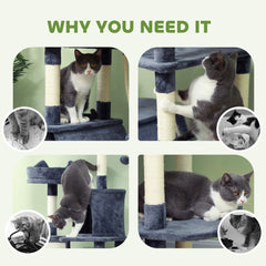 81" Large Cat Tree w/ Scratching Posts, Condos, Beds, Hammocks, Jumping Platforms, Toy Balls, Rope Cat Toy, Beige