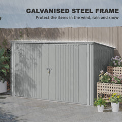 7.6 x 3.4ft Outdoor Storage Shed, 3 Garbage Bin Shed Organizer with Lockable Double Doors, Openable Lid, Silver Grey