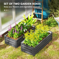 Galvanized Raised Garden Beds, Outdoor Planter Box, Set of 2, for Flowers, Herbs and Vegetables, Black