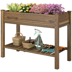 Elevated Planter Box with Legs and Storage Shelf, Raised Garden Bed, Elevated Wooden Planter Box, Green