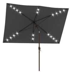 6.5x10ft Patio Umbrella Rectangle Solar Powered Tilt Aluminum Outdoor Market Parasol with LEDs Crank (Light Coffee)