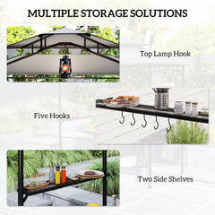 8' x 7.6' Grill Gazebo, Double Tiered Barbecue Grill Gazebo Shelter w/ Side Awning, 2 Side Shelves, 6 Hooks, Beige