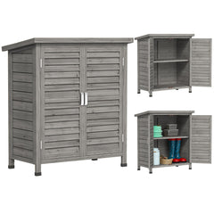 Wooden Garden Storage Shed Kit Wood Garage Tool Organisation Cabinet with 2 Door , 34" x 18" x 38", Natural